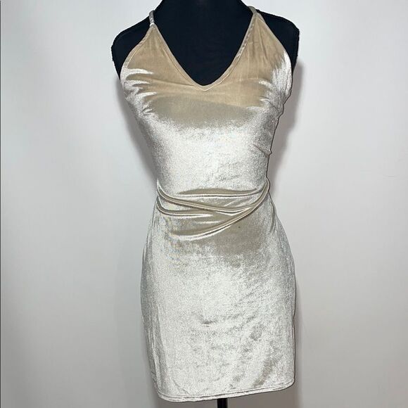 Elegant Cream Velvet Dress - Picture 1 of 9